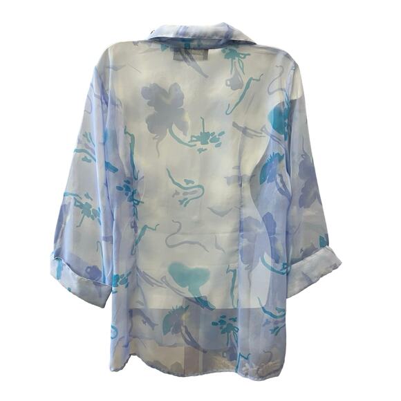 Cassee's Women's Blue Floral Sheer Button-Up Blouse | Size 2X - Picture 2 of 7